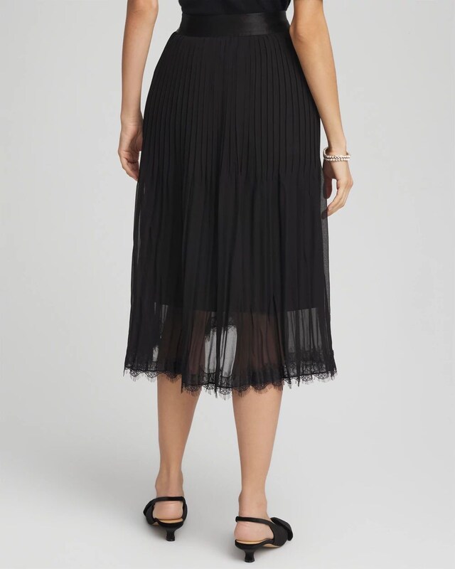 Pleated Lace Hem Midi Skirt - image 3